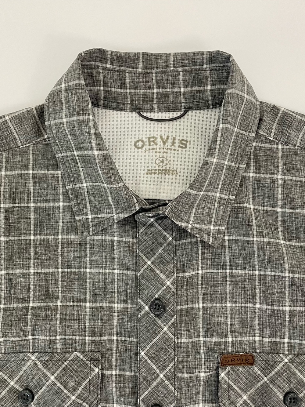 Orvis Men’s M Gray plaid short sleeve pocket button up shirt classic collection